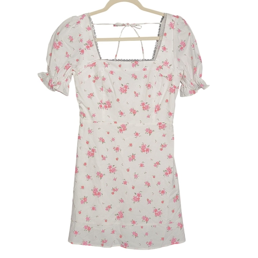 Altard State Pink Floral Cottagecore Mini Dress Women XS Lace Puff Sleeve